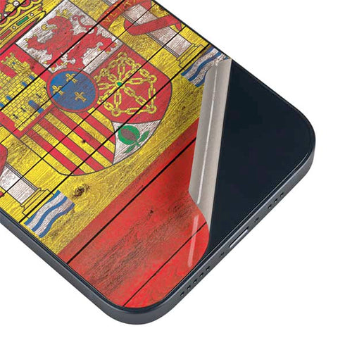 Spain Flag Dark Wood iPhone 14 Plus Skin